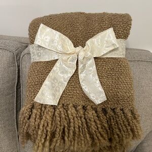 Pottery Barn Dreamy Knit Throw Blanket 50”x60”  Fringe Chambray Beige